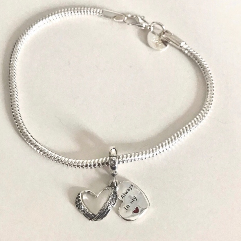 Sterling Silver Heart Charm Bracelet with 'Always in My Heart' Tag